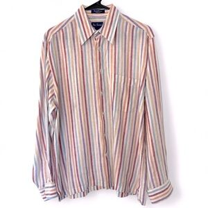 NWOT Paul Frederick Men’s Sz M 100% Linen Multi Striped Button-Down Shirt